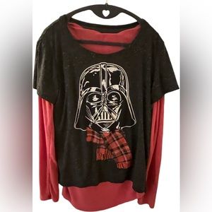 Two pieces! Star Wars Darth Vader T-Shirt and red long sleeve t-shirt Sz. L